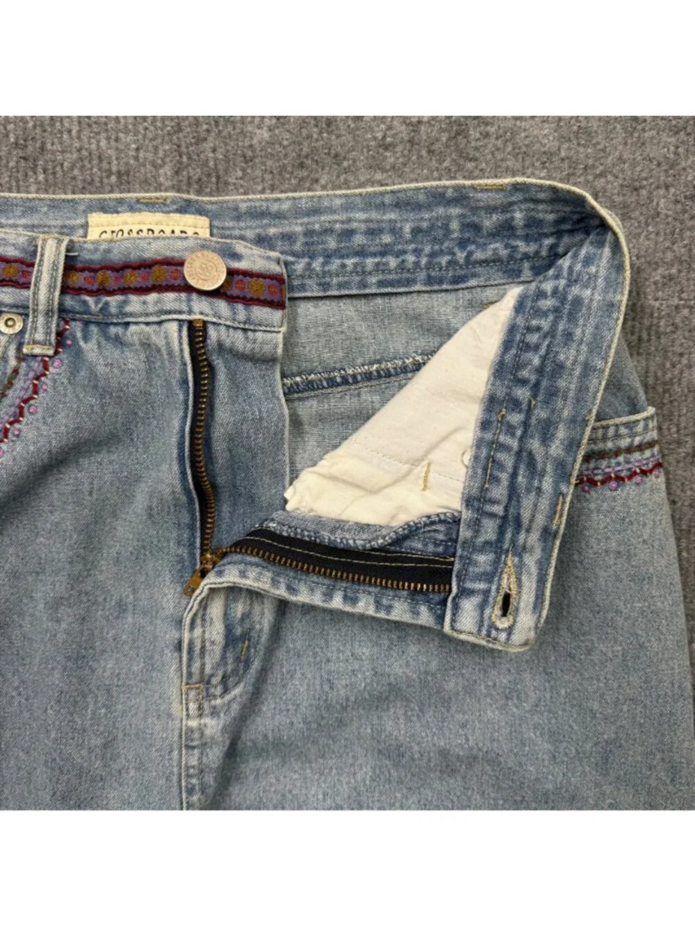 VTG Y2K 90s‎ Embroidered Beaded Denim Mini Skirt Western Boho Festival Size 6